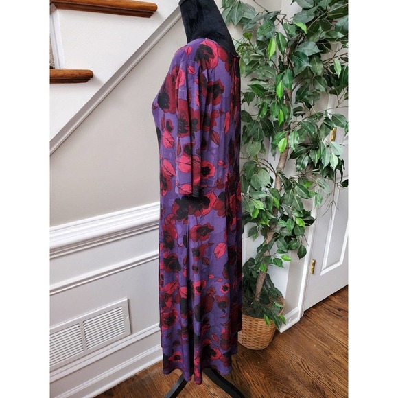George Women's Purple Floral Polyester V-Neck 3/4 Sleeve Knee Length Dress XL - Picture 7 of 13
